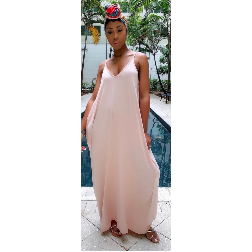 🌸 LAST ONE ☝🏾 Pocketed Harem Maxi Dress Blush 🌸 - Picture 2 of 5